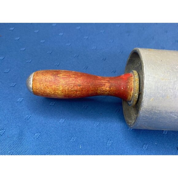 Vintage Aluminum Red Handle Rolling Pin 18" Shabby Chic - Picture 3 of 6